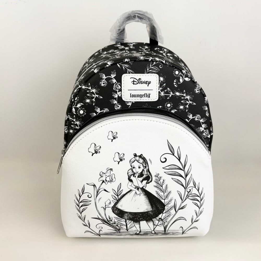 Loungefly Disney Alice In Wonderland Black & White Mini Backpack New With Tags